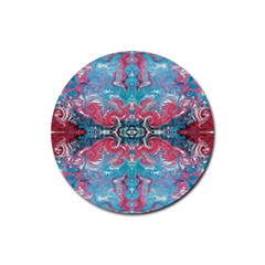 Turquoise Arabesque Repeats Rubber Coaster (round)  by kaleidomarblingart