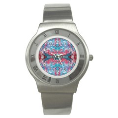 Turquoise Arabesque Repeats Stainless Steel Watch by kaleidomarblingart