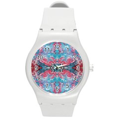 Turquoise Arabesque Repeats Round Plastic Sport Watch (m) by kaleidomarblingart