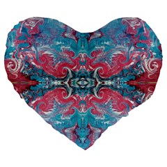 Turquoise Arabesque Repeats Large 19  Premium Heart Shape Cushions by kaleidomarblingart