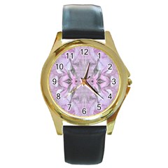 Pastels Symmetry Round Gold Metal Watch by kaleidomarblingart