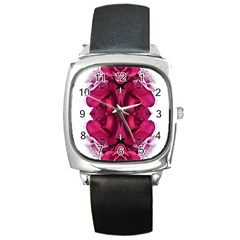 Diagonal Magenta Bouquet Square Metal Watch by kaleidomarblingart