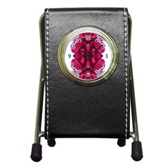 Diagonal Magenta Bouquet Pen Holder Desk Clock by kaleidomarblingart