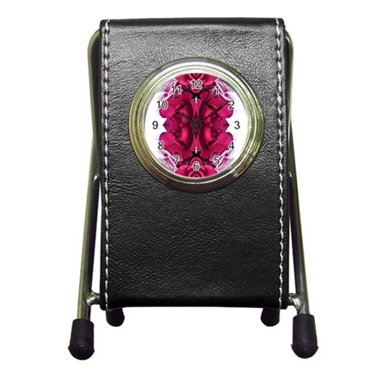 Diagonal Magenta Bouquet Pen Holder Desk Clock