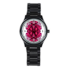 Diagonal Magenta Bouquet Stainless Steel Round Watch by kaleidomarblingart