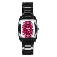 Diagonal Magenta Bouquet Stainless Steel Barrel Watch by kaleidomarblingart