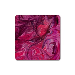 Red Feathers Square Magnet by kaleidomarblingart