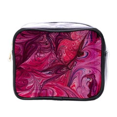 Red Feathers Mini Toiletries Bag (one Side) by kaleidomarblingart