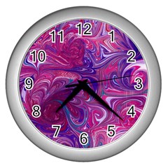 Painted Feathers Wall Clock (silver) by kaleidomarblingart