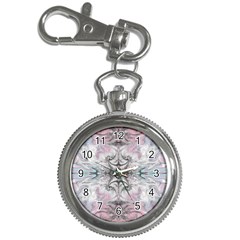 Pink On Grey Arabesque Key Chain Watches by kaleidomarblingart