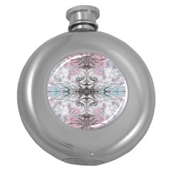 Pink On Grey Arabesque Round Hip Flask (5 Oz) by kaleidomarblingart