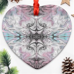 Pink On Grey Arabesque Heart Ornament (two Sides)