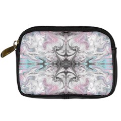 Pink On Grey Arabesque Digital Camera Leather Case by kaleidomarblingart