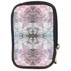 Pink On Grey Arabesque Compact Camera Leather Case by kaleidomarblingart