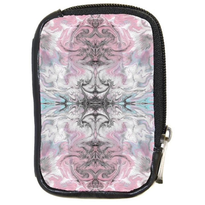 Pink on grey arabesque Compact Camera Leather Case