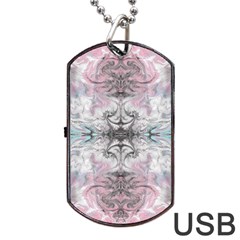 Pink On Grey Arabesque Dog Tag Usb Flash (one Side) by kaleidomarblingart