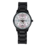 Pink on grey arabesque Stainless Steel Round Watch Front