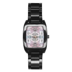 Pink On Grey Arabesque Stainless Steel Barrel Watch by kaleidomarblingart