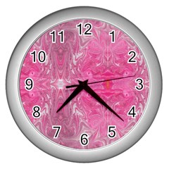 Magenta Repeats Wall Clock (silver) by kaleidomarblingart