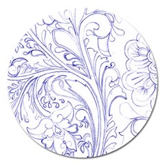 Blue Biro Ornate Magnet 5  (round) by kaleidomarblingart