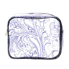 Blue Biro Ornate Mini Toiletries Bag (one Side) by kaleidomarblingart