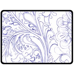 Blue Biro Ornate Fleece Blanket (large)  by kaleidomarblingart