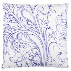 Blue Biro Ornate Large Cushion Case (one Side) by kaleidomarblingart