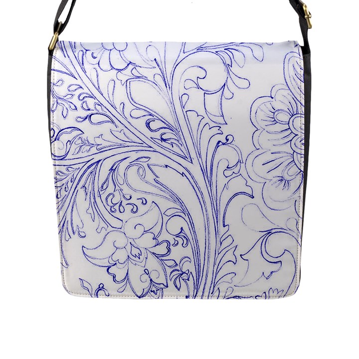 Blue biro ornate Flap Closure Messenger Bag (L)