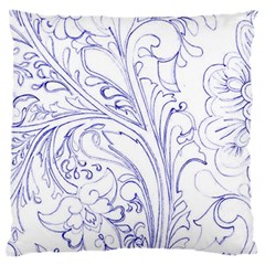 Blue Biro Ornate Large Flano Cushion Case (one Side) by kaleidomarblingart