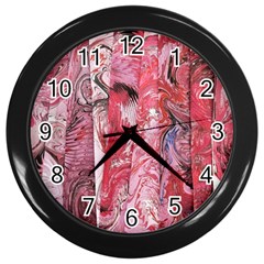 Pink Marbling Collage Wall Clock (black) by kaleidomarblingart