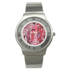 Pink Marbling Collage Stainless Steel Watch by kaleidomarblingart