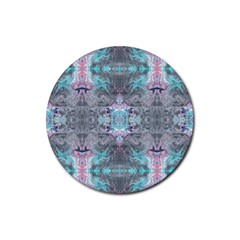 Turquoise Pink Module  Rubber Coaster (round)  by kaleidomarblingart