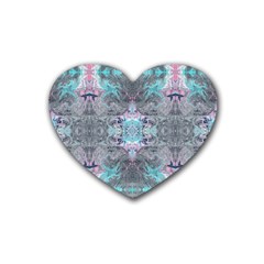 Turquoise Pink Module  Rubber Coaster (heart)  by kaleidomarblingart