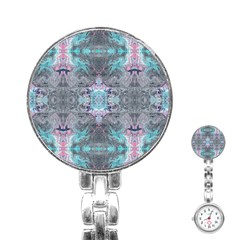 Turquoise Pink Module  Stainless Steel Nurses Watch by kaleidomarblingart