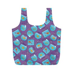 Aquarium With Fish And Sparkles Full Print Recycle Bag (M)