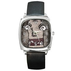 Sketchy Style Head Creepy Mask Drawing Square Metal Watch by dflcprintsclothing