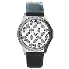 Black White Minimal Art Round Metal Watch