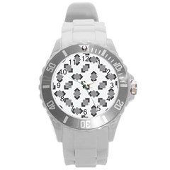 Black White Minimal Art Round Plastic Sport Watch (l) by designsbymallika