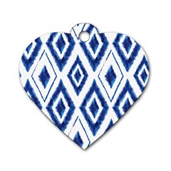 Blue Diamond Pattern Dog Tag Heart (two Sides) by designsbymallika