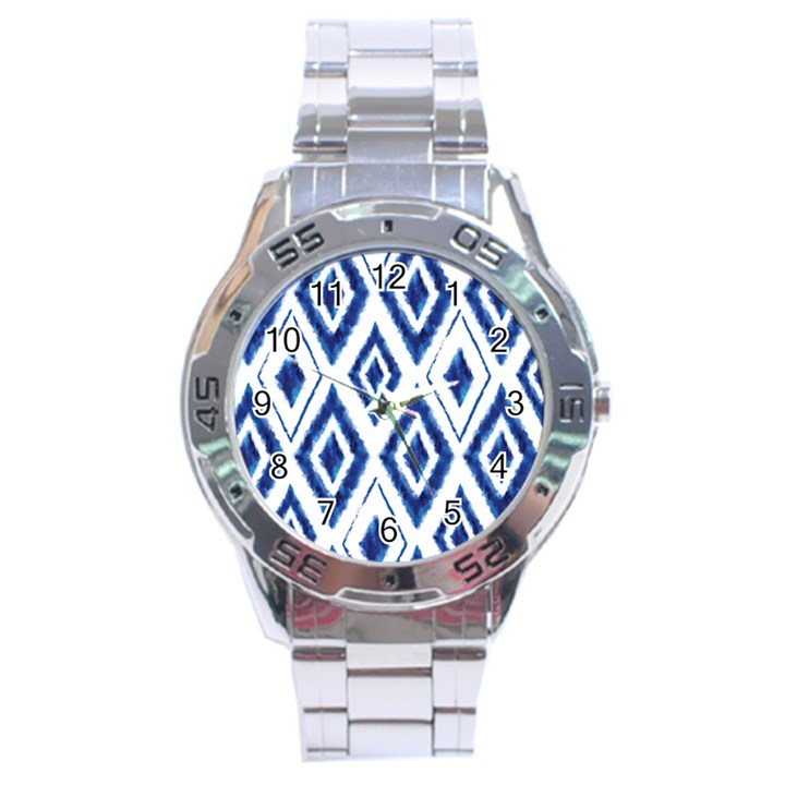 Blue Diamond Pattern Stainless Steel Analogue Watch