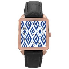 Blue Diamond Pattern Rose Gold Leather Watch  by designsbymallika