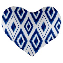 Blue Diamond Pattern Large 19  Premium Flano Heart Shape Cushions