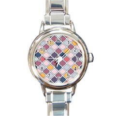 Ethnic Print Multicolor Round Italian Charm Watch by designsbymallika