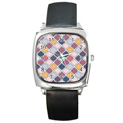 Ethnic Print Multicolor Square Metal Watch by designsbymallika