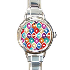 Hexagonal Color Pattern Round Italian Charm Watch by designsbymallika