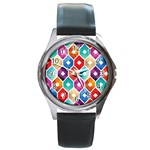 Hexagonal Color Pattern Round Metal Watch Front