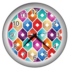 Hexagonal Color Pattern Wall Clock (silver) by designsbymallika