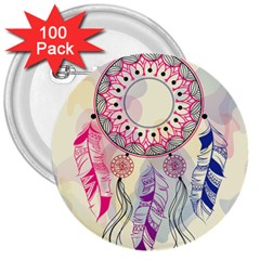 Boho Dreamcatcher Love 3  Buttons (100 Pack)  by designsbymallika