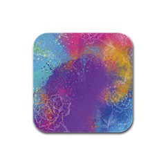 Multicolor Pastel Love Rubber Square Coaster (4 Pack)  by designsbymallika