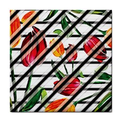 Stripes Tulips Pattern Tile Coaster